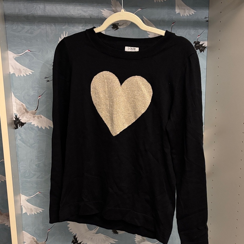 JCREW Teddie Black Sweater with Gold Heart